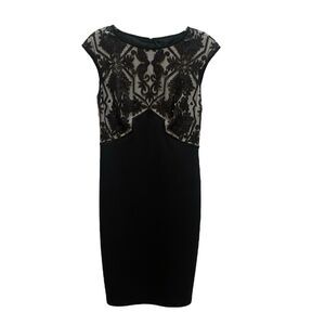 TADASHI SHOJI Dress Black Lace Sequin Cap Sleeve Cocktail Formal Size Small